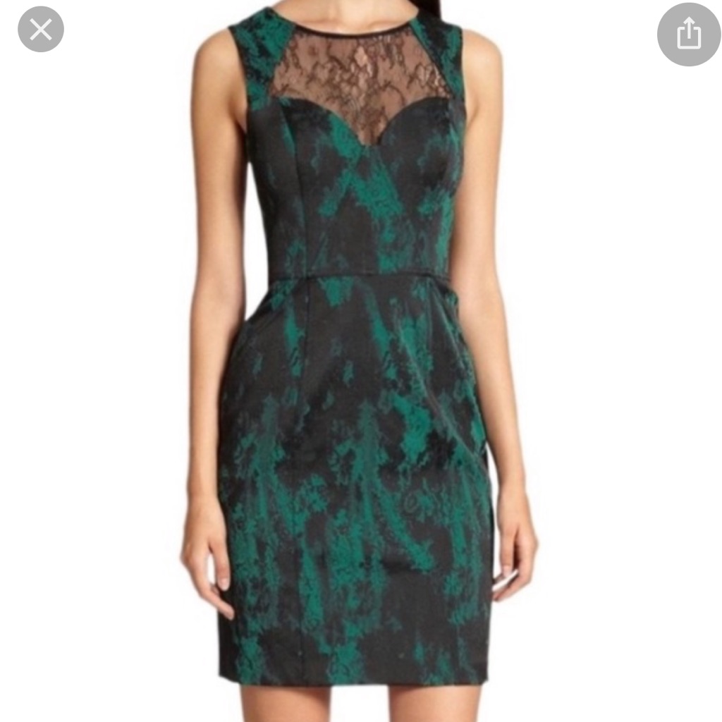 Aidan Mattox Emerald And Black Lace Dress Sz 4